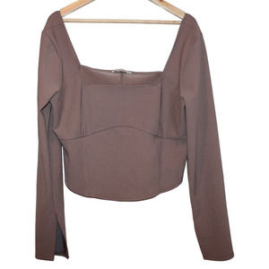 Women's Abercrombie & Fitch Brown Tan Long Sleeve Crop Top Shirt Size XXL / 2XL